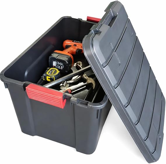 Solent Plastics 60 Litre Large Lidded Storage Trunks - Perfect for Tools, Equipment, On Boats & Vehicles, Transportation, Construction, Tack Box - Can store up to 135 x 12 Vinyl Records