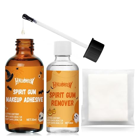 Spirit Gum Adhesive and Remover, Skin Glue, Face Glue for Costume Makeup, Clear, 30 ml, 25 Pcs Makeup Cotton Pads