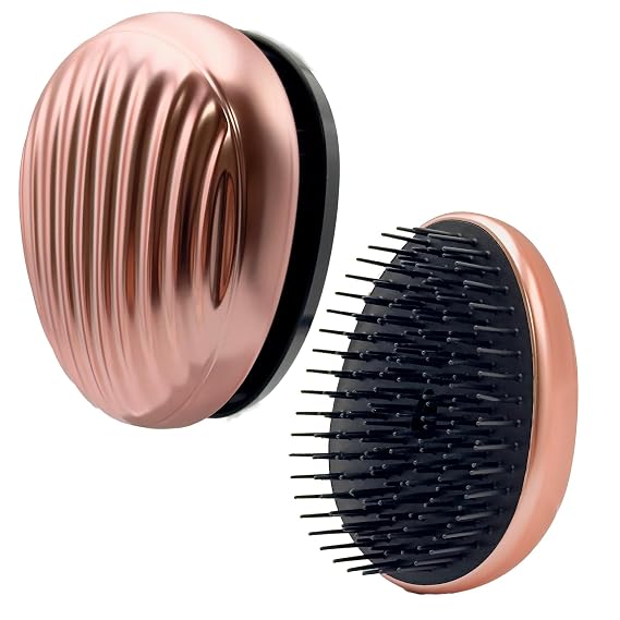 WYNK Mini Travel Detangling Hairbrush Detangler with Cover, Champagne Gold
