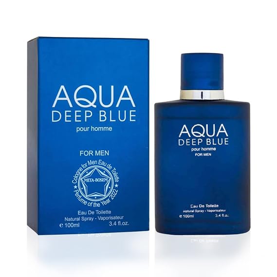 Acqua Deep Blue, Men's Cologne Eau de Toilette Natural Spray - Salty Marine Notes - Subtle Patchouli - Great Holiday Gift - for All Day Use - a Classic Bottle, 3. 4 Fluid Ounce/100Ml