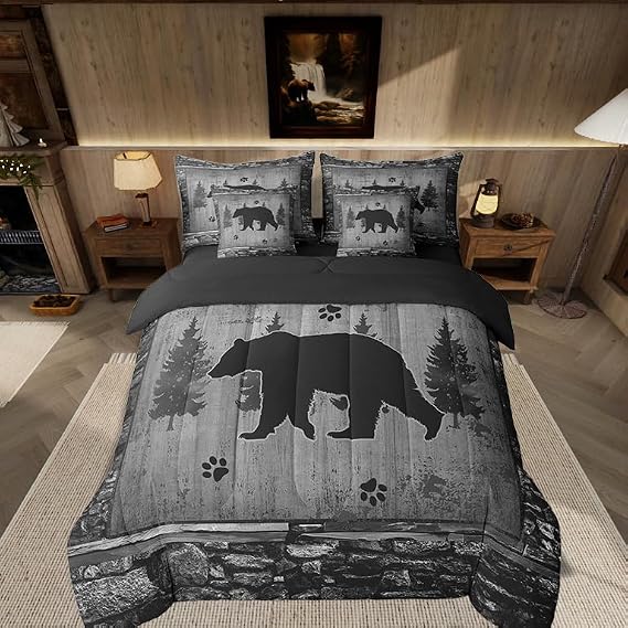 Feelyou Bear Comforter Set Twin Size 7 Piece Kids Bedding - Rustic Cabin