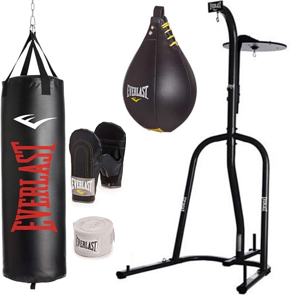 Everlast Dual Station Heavy Bag Stand, 100-lb, Speedbag, Value Bundle