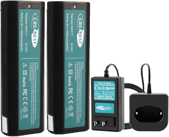 Creabest 2 Pack 6V 4.0Ah Ni-MH Compatible with Paslode 404717 B20544E 404400 900400 900420 900421 900600 901000 902000 B20720 CF-325 IM200 IM250 IM250A IM350A PS604N Include one Charger