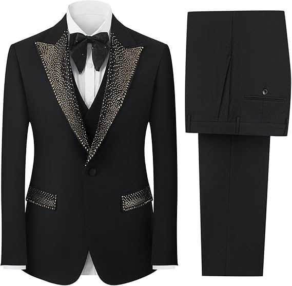 Men's Beading Rhinestones Blazer Jacket Vest Pants 3 Piece Sets Luxury Elegant Tuxedo Formal Suit Wedding Party Prom