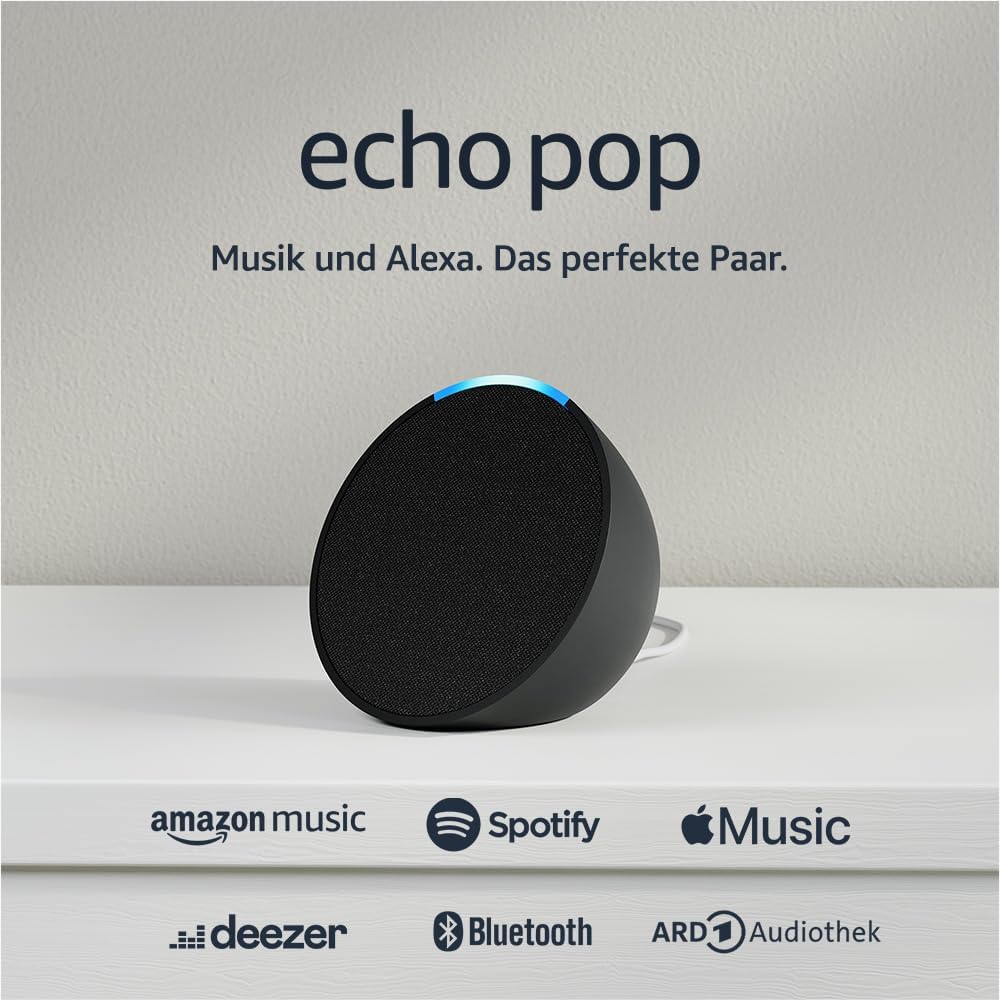 Echo Pop (Newest gen) Full sound compact Bluetooth smart speaker with Alexa Charcoal.
