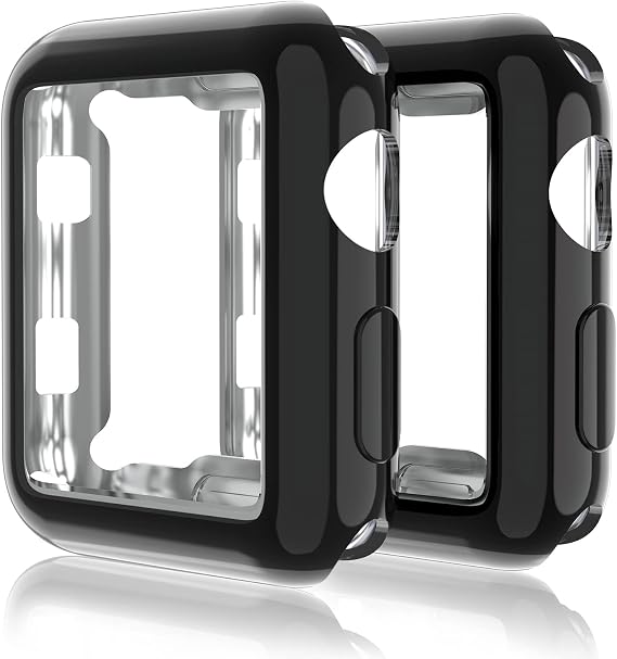 2 Pack Compatible for Apple Watch 38mm Case iWatch Screen Protector TPU All-Around Protective Case Clear Ultra-Thin Cover for Series 3 Series 2, 2 Pack Black