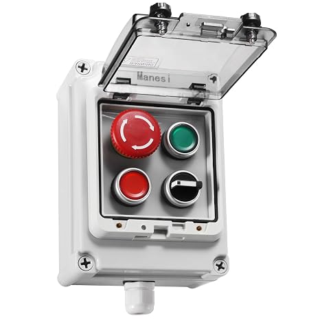 Push Button Switch IP67 Outdoor Waterproof Button Switch Box Emergency Stop Button Switch,Red/Green Instantaneous Button Switch and Selection Switch with Protective Cover Anti-Misoperation Switch