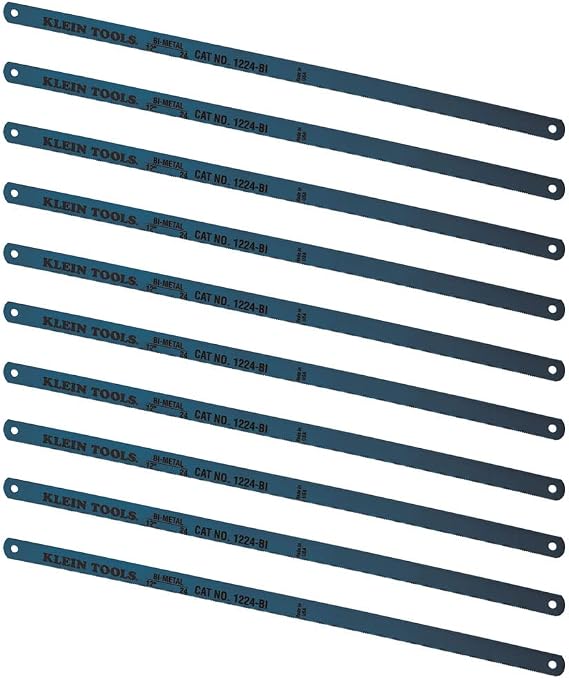 Klein Tools 1224BI-P Hacksaw Blades, Bi-Metal Replacement Blades, Made in USA, 24 TPI, 12-Inch, 10-Pack
