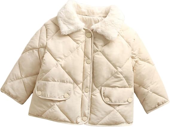Easygou Kids Baby Girls Boys Padded Coat Snowsuit Winter No Hooded Jacket Outerwear Warm Thick Windproof Faux Fur Collar Coat Pockets 1-6 Years