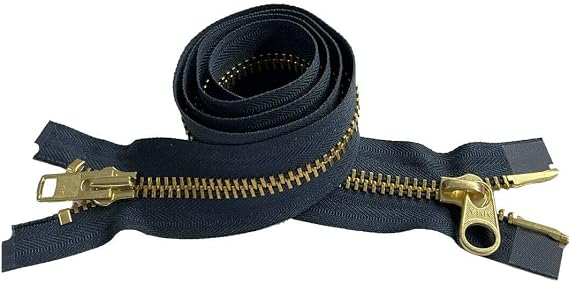 YKK #10 Extra Heavy Duty Brass Navy Parka"2-Way" Dual Separating Jacket Zipper - Choose Your Length - Color: Navy #560 - Made in The United States (1 Zipper Per Pack) (10" Inches)