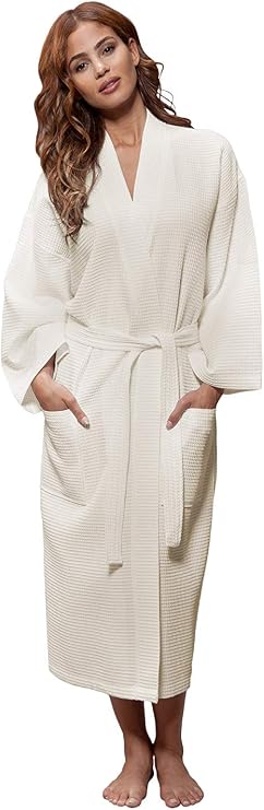 Personalized Embroidered and Monogrammed Bathrobes for Women | Lightweight Long Waffle Kimono Unisex Spa Robe