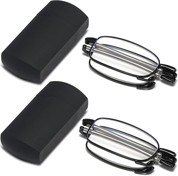 Folding Reading Glasses Compact Small Portable Blue Light Blocking Reader Spring Hinge Black