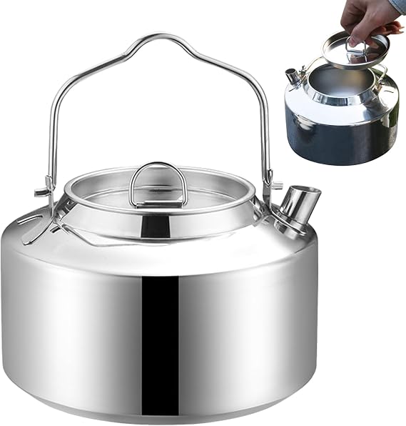 Camping Kettle, Open Fire Kettle, Outdoor Kettle, 1.4L Teapot, Corrosion Resistant, Scratch Resistant, Rapid Heating, Camping Teapot, Coffee Kettle, Portable Pot for Climbing, BBQ, Fishing, Picnic,
