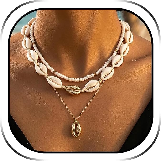 YANCHUN Shell Necklace Beach Jewelry for Women Sea Shell Necklace Layered Gold Shell Charm Necklaces Summer Outfits for Women Beach Fashion Accessories