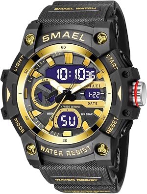 SMAEL Dual Time Display Digital Watch Fashion Sport Quartz Analog Outdoor Waterproof Military Wrist Watch Auto Date Alarm Stopwatch Hour