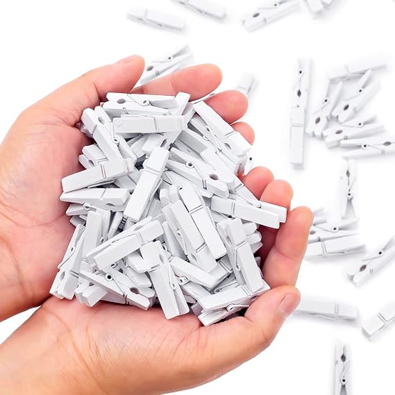 Clothes Pins, 130 Pcs Wooden Clothes Pins, 1.4 Inch White Mini Clothespins