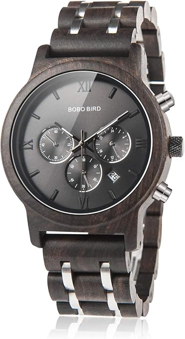 BOBO BIRD Mens Wooden Watches Luxury Wood Metal Strap Chronograph & Date Display Quartz Watch Versatile Male Timepieces