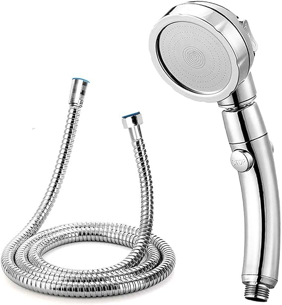 Modern 3-Setting Detachable Shower Head with 59-Inch Hose, High Pressure Water Saving, 360 Rotating Adjustable Handheld Shower Head with ON/OFF Switch and 3 Spray Modes, Chrome Finish