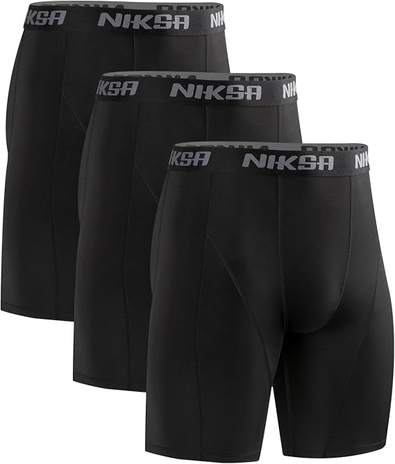 Niksa 3 Pack Compression Shorts Men, Spandex Athletic Workout Running Shorts Performance Sport Baselayer Underwear