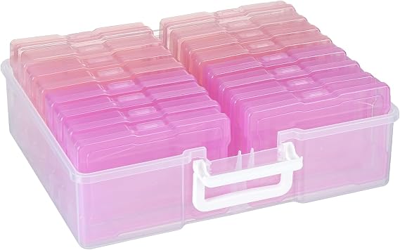 4" x 6" Plastic Photo Storage Case with 16 Inner Pink Small Boxes | Easy to Carry,Dust Prevention,keep Clean,Durable Material,Snap-tight design,Store Photo