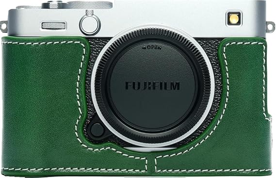 X-E5 Camera Case, Handmade Genuine Real Leather Half Camera Case Bag Cover for Fujifilm X-E5 XE5 Camera Bottom Opening Version + Hand Strap (Green)