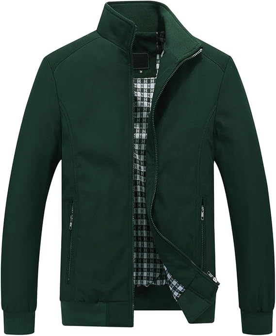 YOUTHUP Mens Summer Bomber Jackets Casual Lightweight Windbreaker Coat | Stand-up Spring Autumn Jackets with 3 Pockets for Sport Work Walking Hiking Cycling Golf Running
