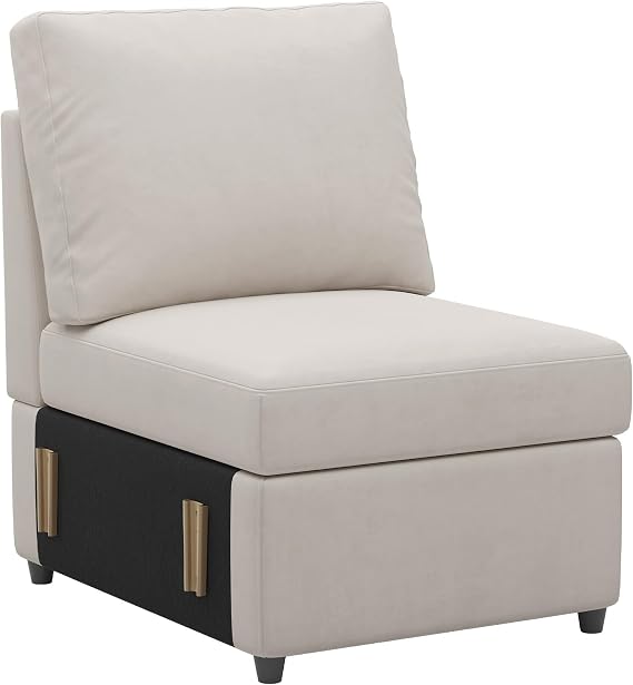 Belffin Velvet Middle Single Module Seat for Modular Sectional Sofa, Armrest Module for Sectional Sleeper Sofa Bed, Beige