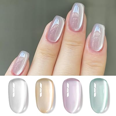 Born Pretty Cat Magnetic Eye Gel Nail Polish Water Light Cat Magnetic Eye Jelly Glass Crystal Gel Polish Glitter Shimmer Auroras Gel Nail Polish LED Gel Nail Art Manicure Kit 4PCS
