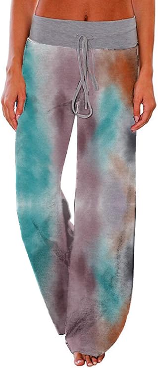iChunhua Women's Comfy Stretch Floral Print Drawstring Palazzo Wide Leg Lounge Pant