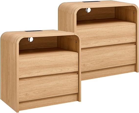 Aitjunz 25" Tall Modern Nightstand Set of 2, Wood Bedside Table,Natural Oak