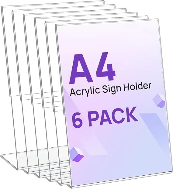 A4 Acrylic Sign Holder, 6 Pcs, L-Shaped