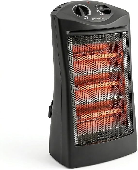 COMFORT ZONE Space Heaters for Indoor Use, Portable Electric Heater, Adjustable Thermostat, Infrared Heat, Quartz Tower Space Heater with 2 Heat Settings, Bedroom Heater, Black