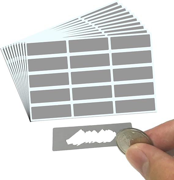 150 Pack, Scratch Off Stickers Labels - Rectangle, Gray, 1.9 x 0.6
