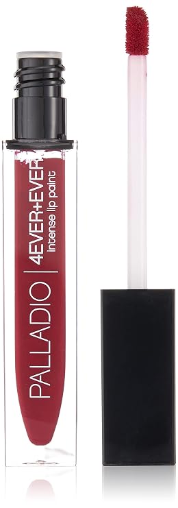 Palladio 4 Ever + Ever Intense Lip Paint, Liquid Lipstick, High Pigmented Lip Gloss, High Shine Vinyl Finish, Rich Color Coverage, Moisturizes Lips, Doe Foot Wand Applicator, Deja Vu