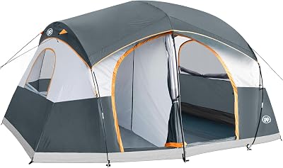 UNP Camping Tent 89 Person, Family Camping Tent, 5 Large Ventilation Mesh Windows, 14x14x78 inches Tall with Dividers Curtain for 2 Room