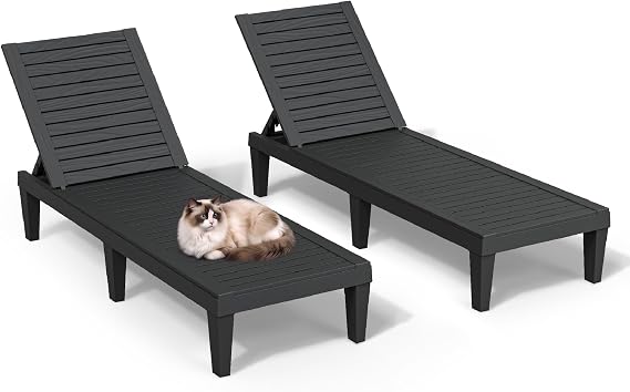 Outdoor Chaise Lounges, Patio Lounge Chair, Striped Black, Set of 2
