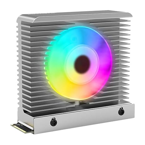 M.2 2280 NVMe SSD Heat Sink Aluminum Alloy Radiator Dissipation Thermal Pad 5V 3PIN ARGB CNC Tower Heatsink Cooler Fan Aura Sync with Cooling Fan (White 5v 3pin ARGB)