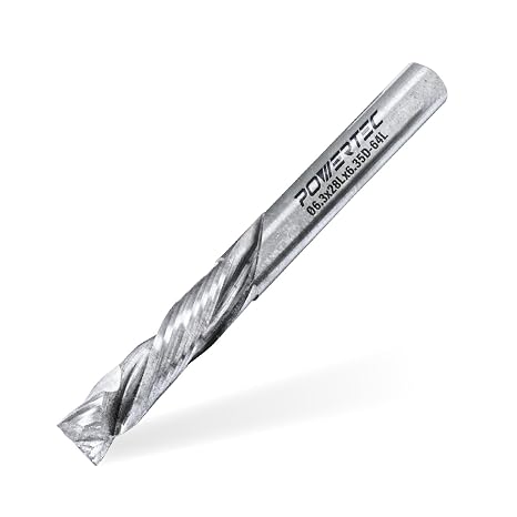 POWERTEC Tungsten Carbide Compression Spiral Router Bit, 1/4" Shank, 1/4" Cutting Diameter, 1-1/8" Cutting Length, Carbide End Mill CNC Router Bits for Woodworking, Metal Cutting (73039)