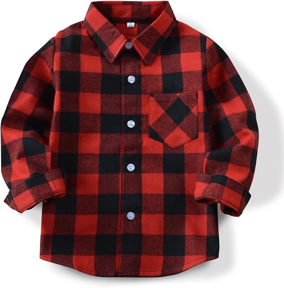 OCHENTA Men's & Boys Flannel Shirts Button Down Long Sleeve Plaid Shirt Family Matching Outfits