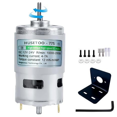 775 High Torque DC Motor, 12V/24V, 10K/20K RPM, D Shaft, 1-Pack