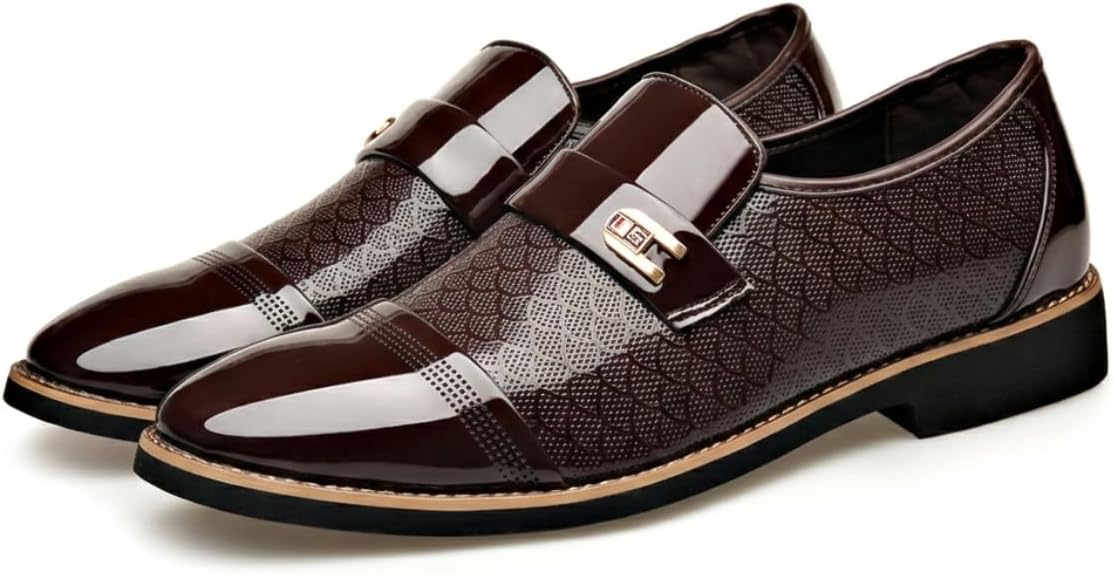 Men's Classic Business Dress Shoes, Oxford Work Formal Shoes, Patent Leather Slip-On Loafers Wedding Dress Shoes