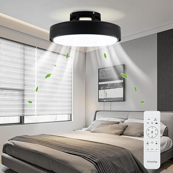 Modern Bladeless Ceiling Fans with Lights and Remote, Reversible, DC Motor 6 Speeds, Stepless dimming and CCT 3000K-6000K LED Lights for Bedroom Kids Room (A07-Black, 17.72IN)