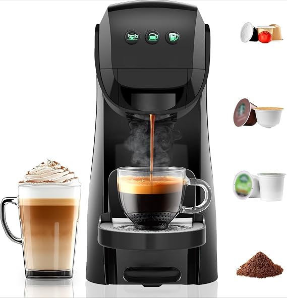 Warriors1 Single Serve Coffee Maker for Keurig K Cup, Espresso Machine for Nespresso Original, Dolce Gusto Pods, Ground Coffee, Cappuccino & Latte Coffee Machine, 20 Bar Espresso Maker (black)