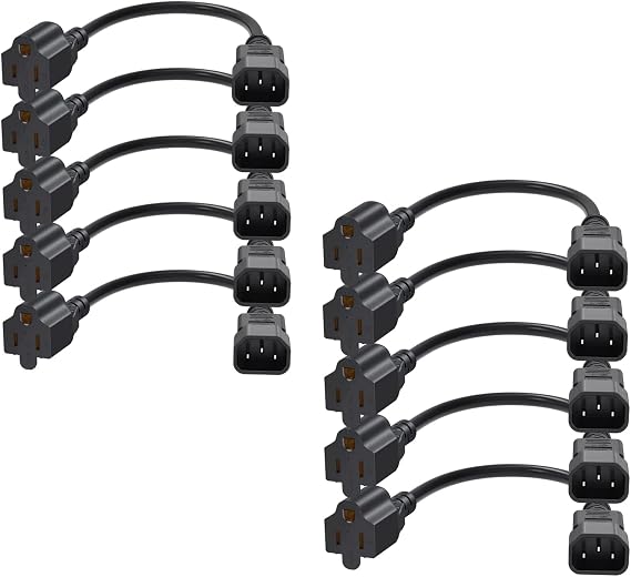 CableCreation [10-Pack] 1 Foot 18AWG Standard Computer Power Adapter Cord NEMA 5-15R Receptacle to IEC320 C14, 0.3M/Black