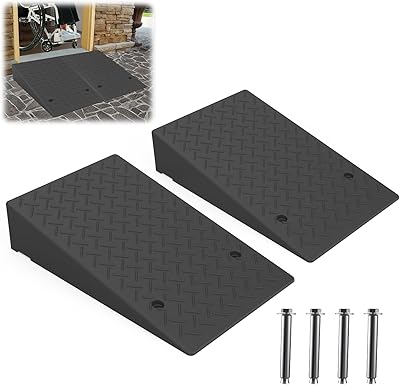 Rubber Threshold Ramp 5.12 Inch Rise, Wheelchair Rubber Door Ramp with Non-Slip Surface, Home Step Ramp with Channel for WheelchairsCarsScooters2PCS, 2200LBs Loading