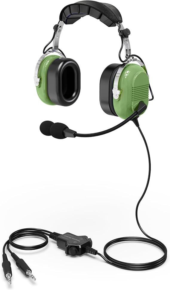 Aviation Pilot Headset Airplane Headphones Noise Cancelling with Mic NRR 24dB Anti-Noise Microphone U174 Twin Plug Light Green