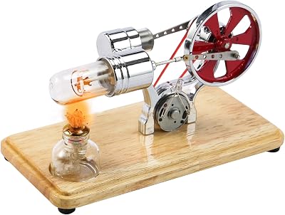 Hot Air Stirling Engine Motor Kit LED Single Flywheel Education Toy Power Model Colourful Educational Electricity Generator Used for Kids Children Students Silver