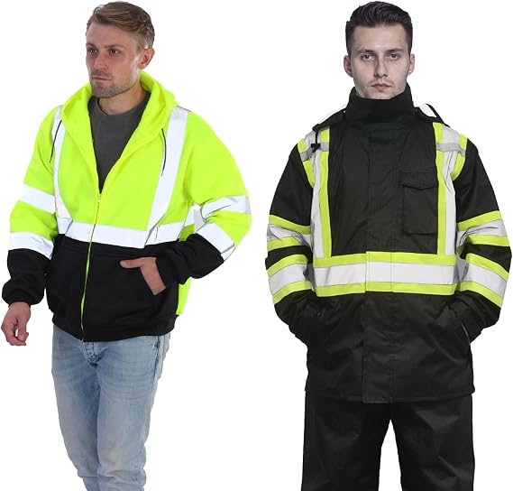 sesafety High Visibility Safety Sweatshirt for Men, Rain Suits for Men Waterproof, Heavy Duty Rain Gear, Hi Vis Rain Jacket with Hood Bundle