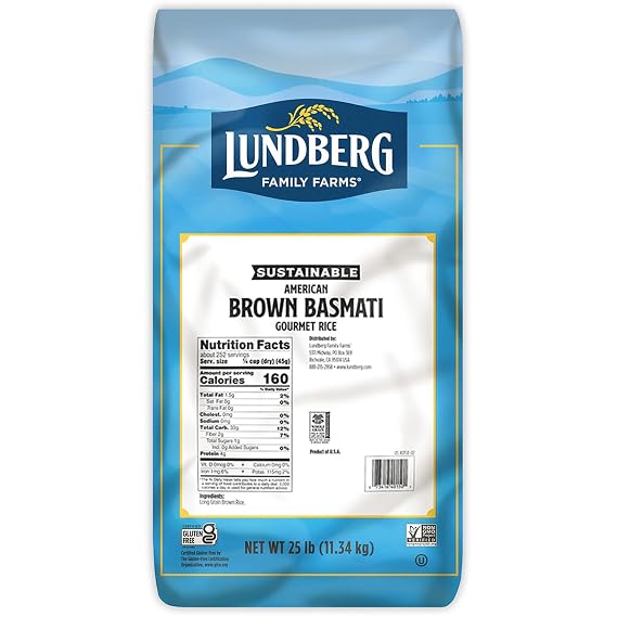 Lundberg Basmati, Long-Grain Brown Rice, Bulk Non-Sticky, Fluffy & Aromatic, 25 Lbs