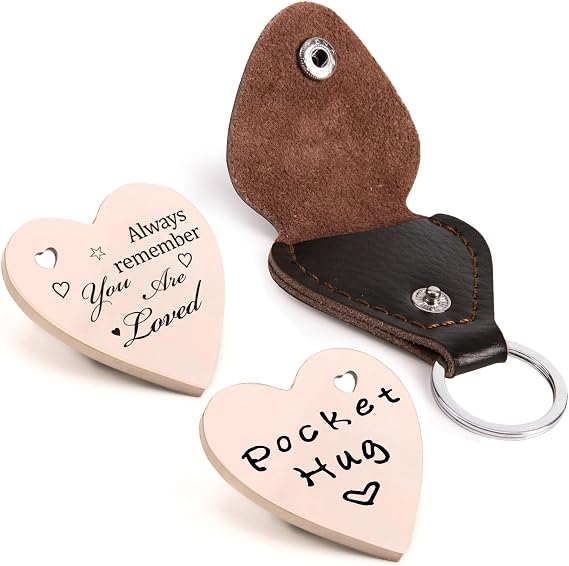 Qunrwe Pocket Hug Token,Long Distance Gifts Keepsake,Double Sided Inspirational Thinking of you Gift with Leather Keychain
